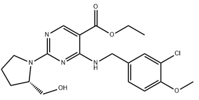 5 - Pyrimidinecarboxil kislina, 4-[(3-kloro-4-metoksifenil) metil] amino] -2-[(2s) -2- (hidroksimetil) -1-pirolidinil]-, etil estercas št .:330785-83-83